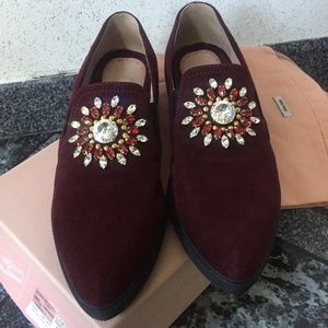 MIU MIU gorgeous burgundy suede jeweled loafers